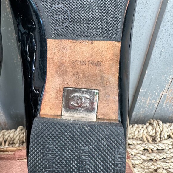 CHANEL Patent Leather Peep Toe Ballet Flats Black Sz IT 36 1/2, US 6 1/2 - Picture 12 of 16